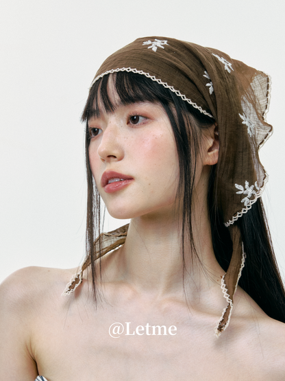 Dusty Mocha Lace Triangle Scarf – Lightweight Multi-Way Headscarf & Shawl