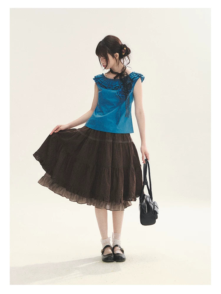 "Bluebell" Peacock Blue Lace Embroidered Fitted Sleeveless Top