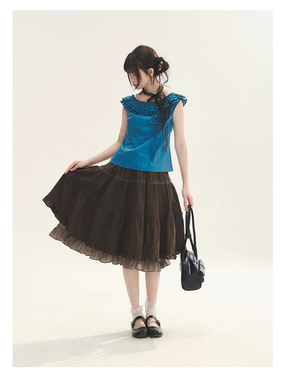 "Bluebell" Peacock Blue Lace Embroidered Fitted Sleeveless Top
