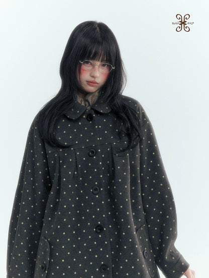 Horridale - Peter Pan Collar Pleated Mid-Length Wool-Blend Coat – Brown Coffee