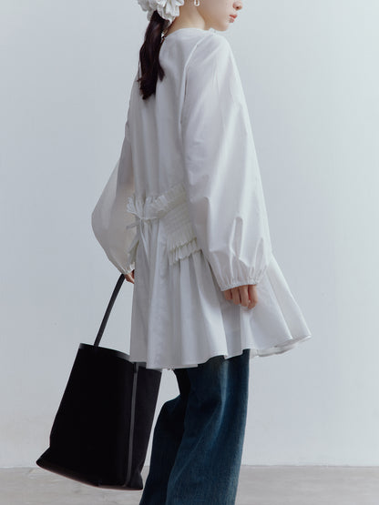 FUSSED Fragmented Dream Mist White Pleated Cotton Doll Dress FOF-25SS159a