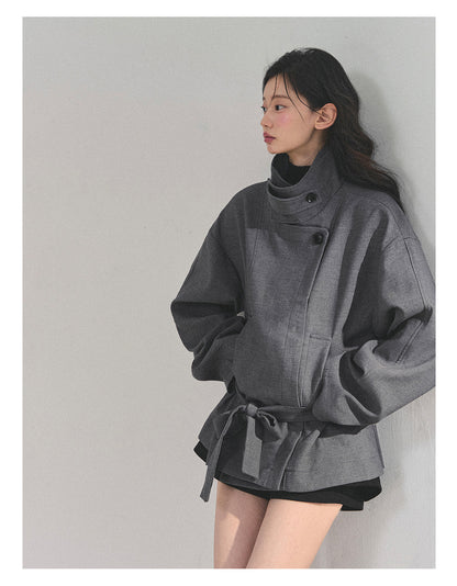 少也眼 “First Snow, Softened” Hepburn-Style Winter Trench Coat - Gray 941615