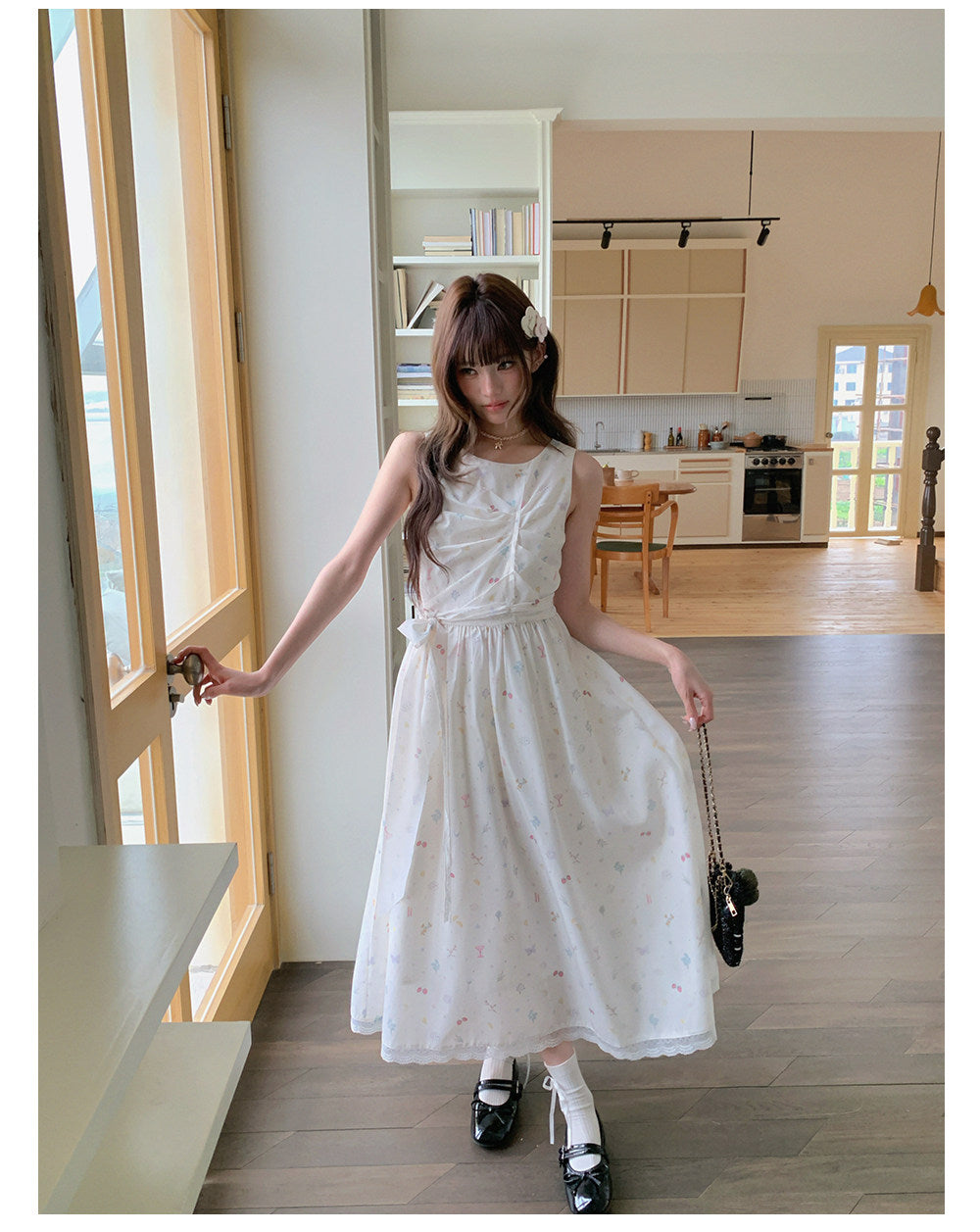 “Berry Orchard Reverie” White Floral Sleeveless Dress