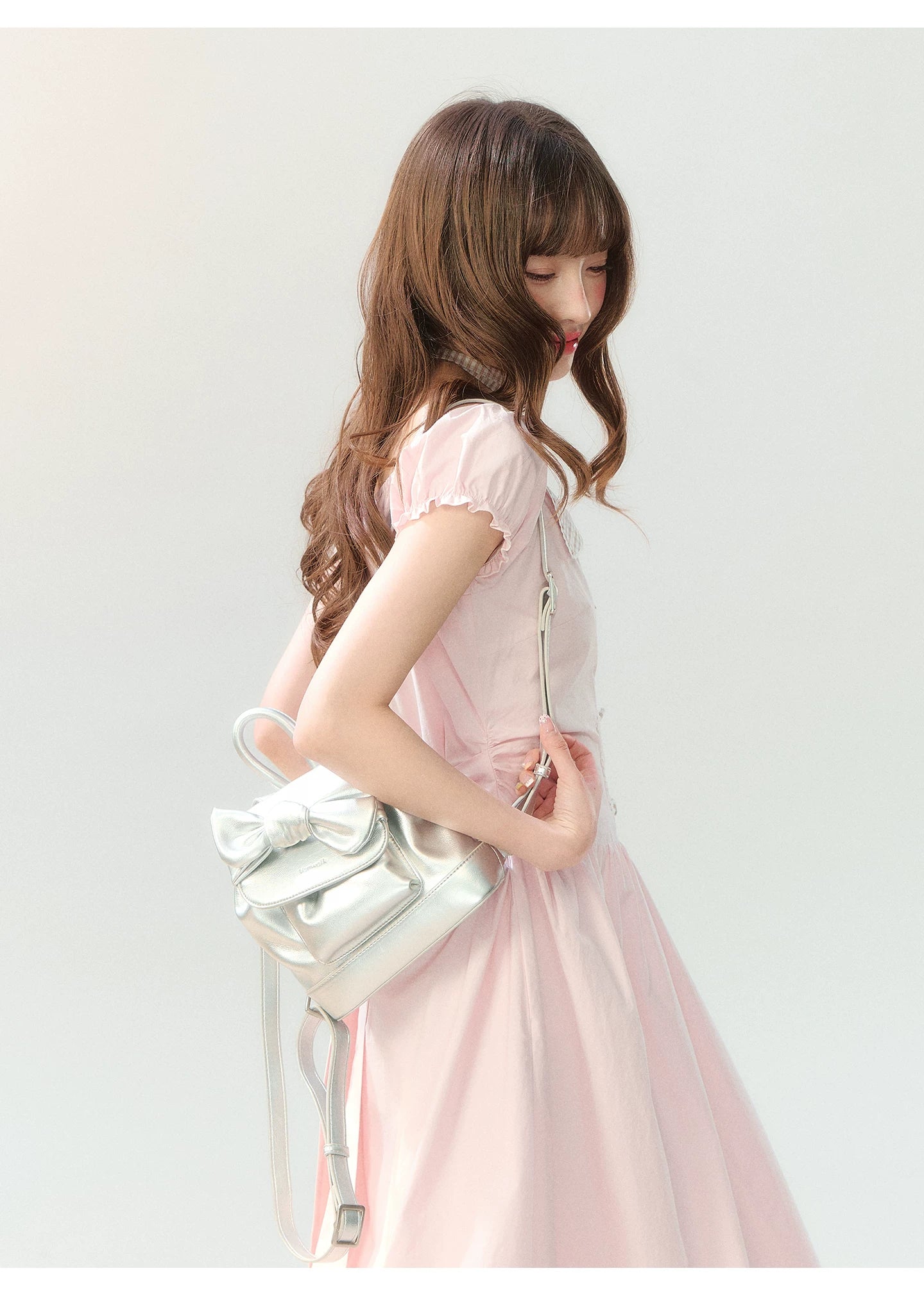 "Sakura Breeze Journal" Blush Pink Plaid Collar Dress LL2026226