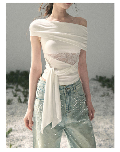 “Cicada Summer” Pure White Lace Cutout Top