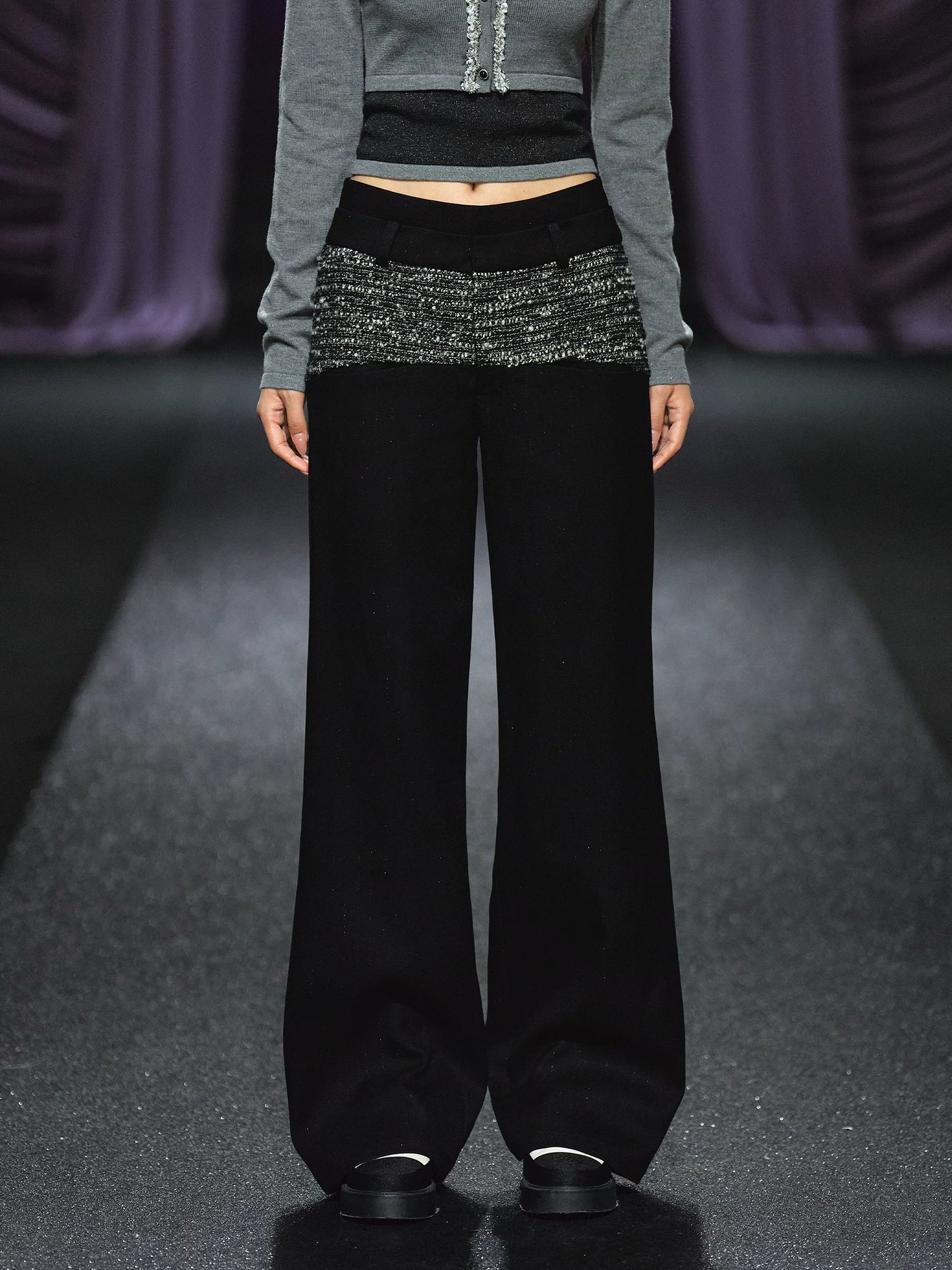 "Midnight Atelier" Black Double-Waist Straight-Leg Trousers