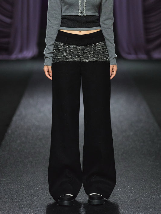"Midnight Atelier" Black Double-Waist Straight-Leg Trousers