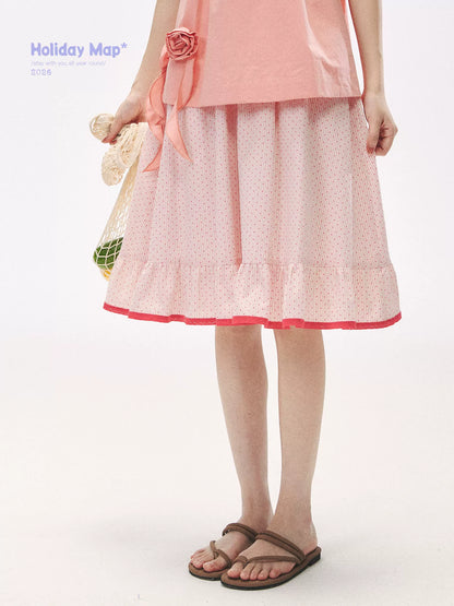 "Rosy Picnic" Pink Polka Dot A-Line Mini Skirt