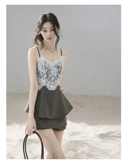 "Exclusively Hers" Intellect Gray Lace Cami & Skort Set