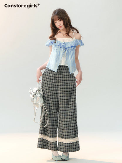 "Blue Mist Academy" Embroidered Off-Shoulder Layered Blouse SH2026204