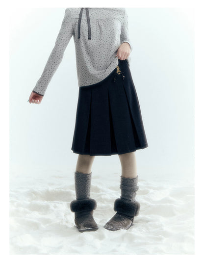 Horridale - Dark Gray Wool-Look A-Line Pleated Mini Skirt
