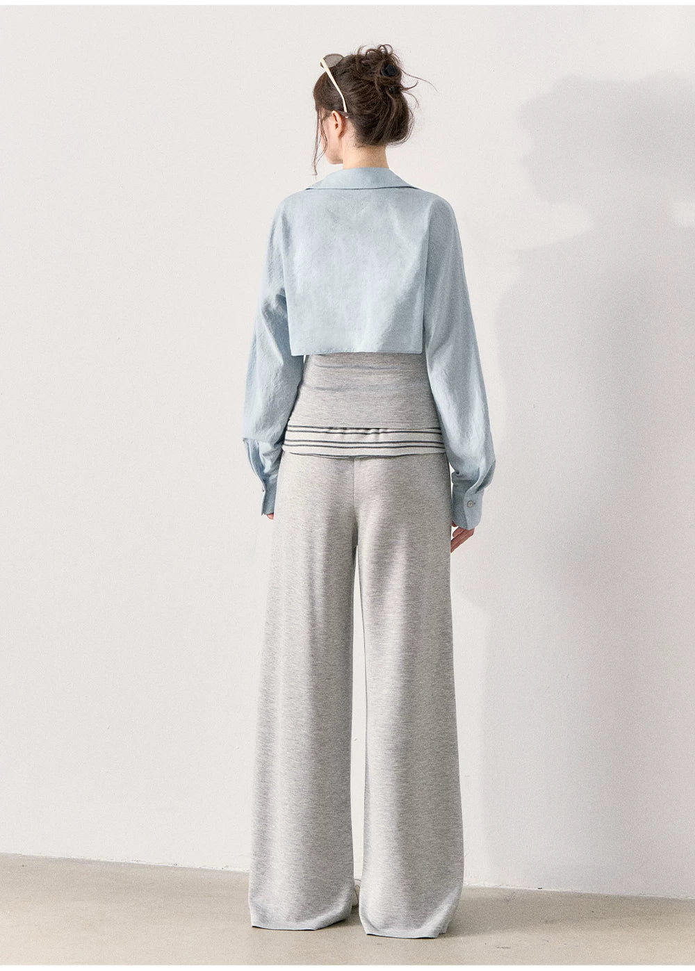 [TMMG] "Effortless Relaxed Style" — Faux-Layered Shirt & Knit Cuffed Pants Set