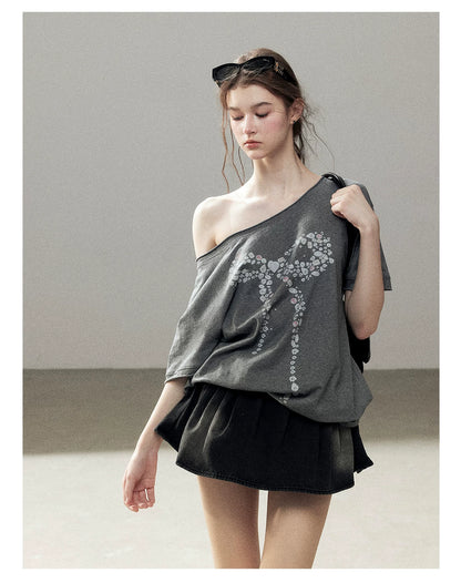"Muted Shades of Gray" Silver Mouse Gray Off-Shoulder Tee
