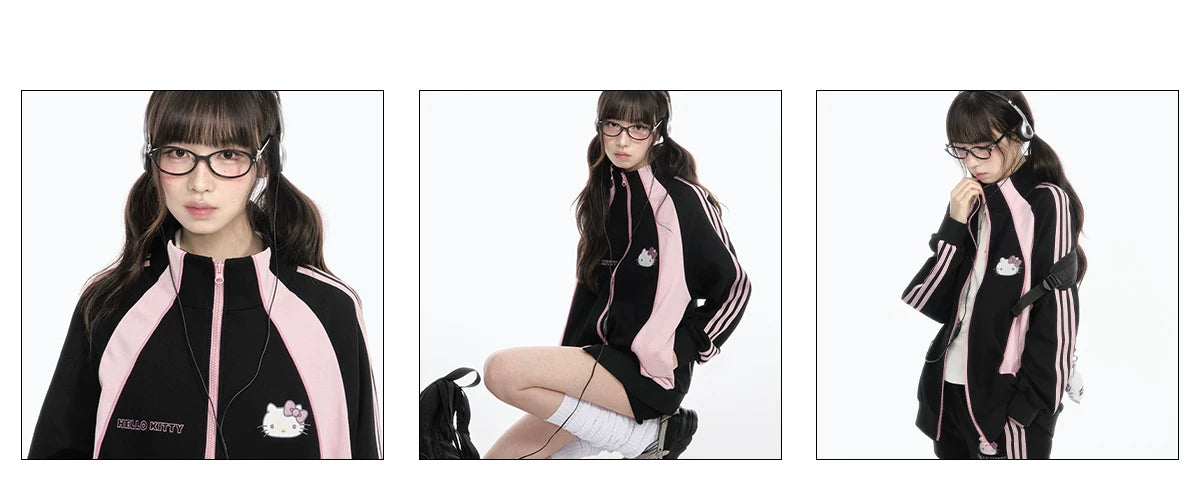 170726K "Pink Velocity" Black Athletic Collection (Track Jacket / Athletic Shorts / Bow Track Pants)