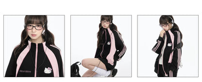 170726K "Pink Velocity" Black Athletic Collection (Track Jacket / Athletic Shorts / Bow Track Pants)