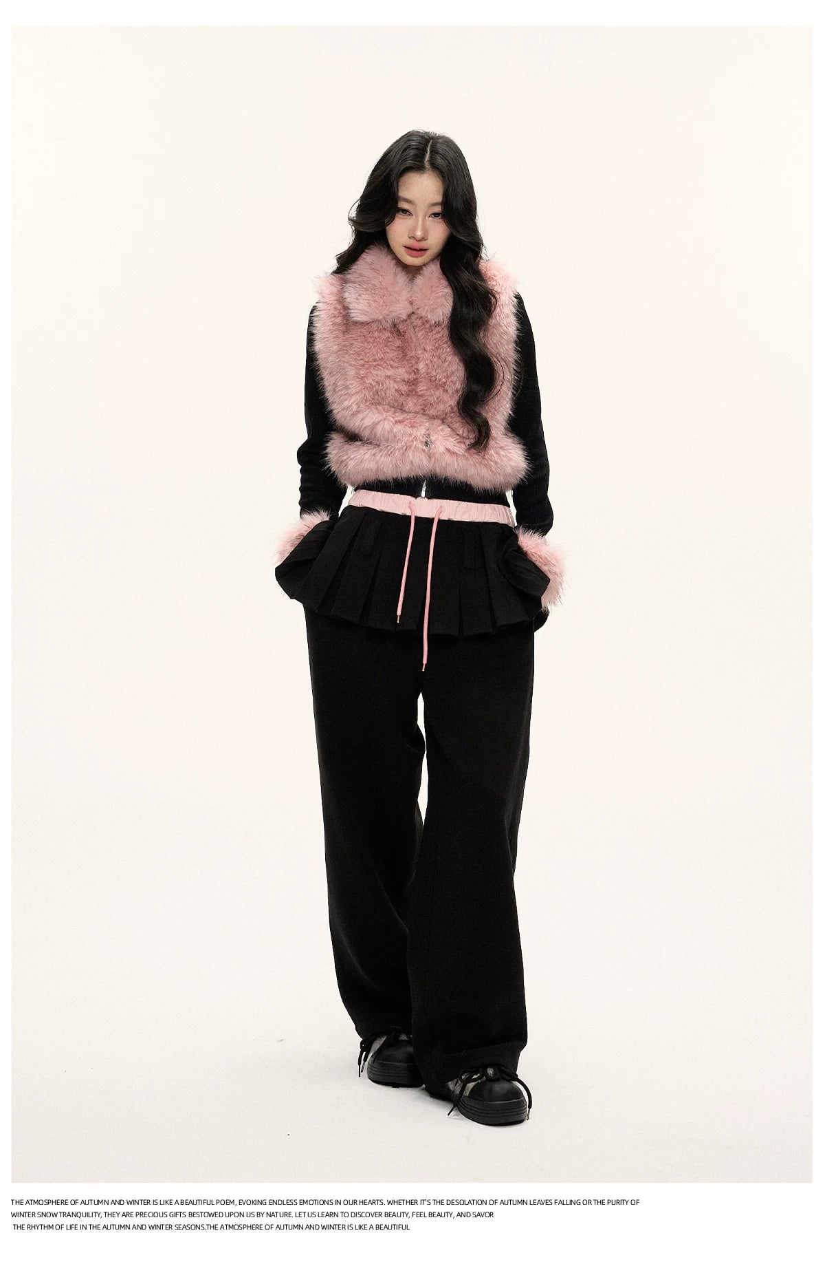 JN's DESIGN - Black & Pink Color-Block Faux Fur Jacket
