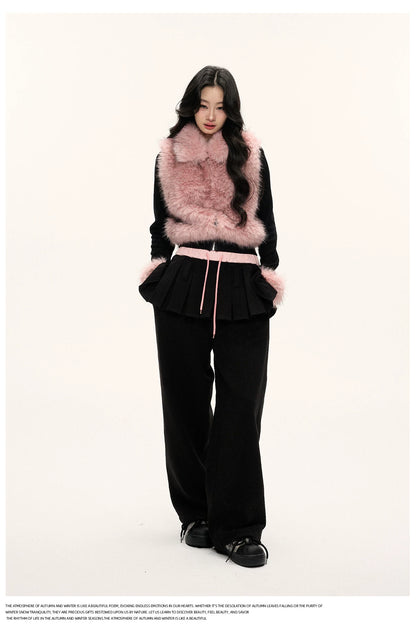 JN's DESIGN - Black & Pink Color-Block Faux Fur Jacket