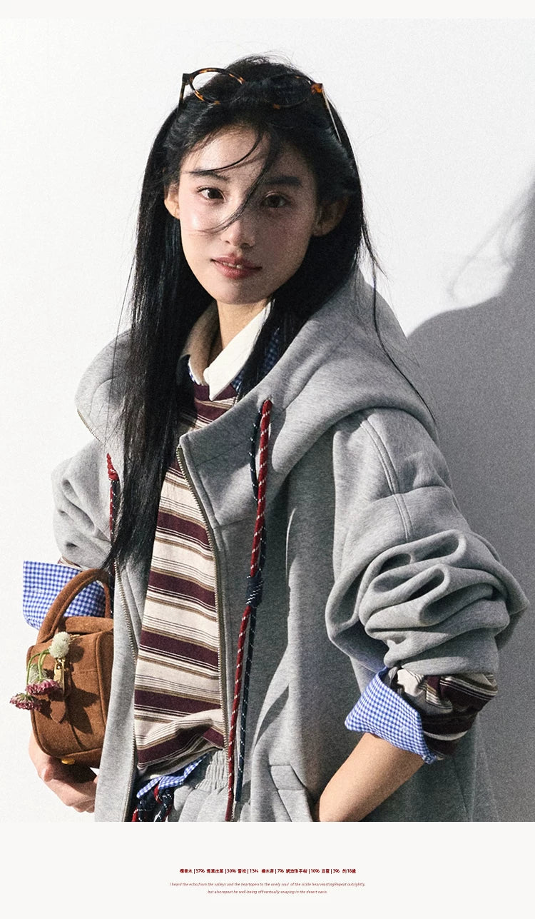 OAKMOO/ "A Trace of Self" Light Heather Gray Miu-Inspired Sporty Hoodie & Skirt Set