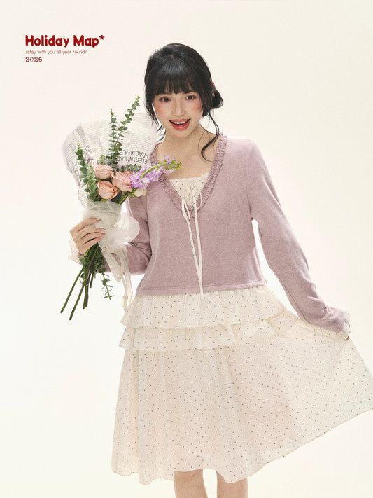 "Berry Layers" Smoky Wisteria Faux-Layer Bow Tiered Mini Dress