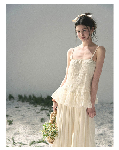 "Fallen Into Your Gaze" Dutch Cheese Lace Top & Jogger Pants Two-Piece Set