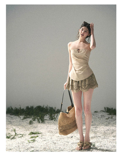 “Moonlit Haze” Dutch Cream Strapless V-Notch Top
