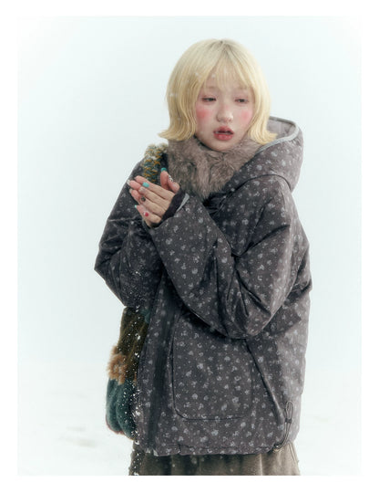 Horridale - Misty Purple Reversible Floral Hooded Down Jacket