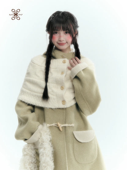 Horridale - Mist Gray Cable Knit Flower Button Shawl