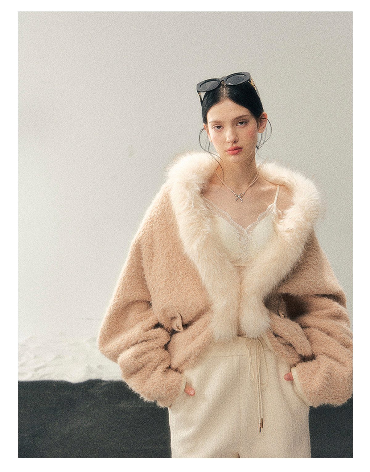 少也眼 "Velveted Sigh" Milk Tea Faux Cashmere Knit Jacket