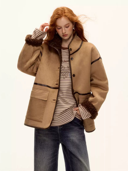 ASGONY - Brown Reversible Suede & Faux Shearling Jacket