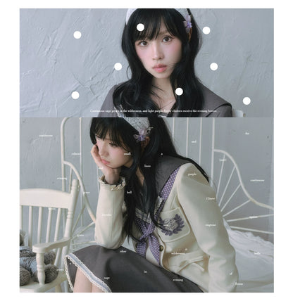 "Showa Era" Layered Uniform Collection (Collarless Blazer / Sailor Blouse / Uniform Skirt / Polka Dot Scarf)