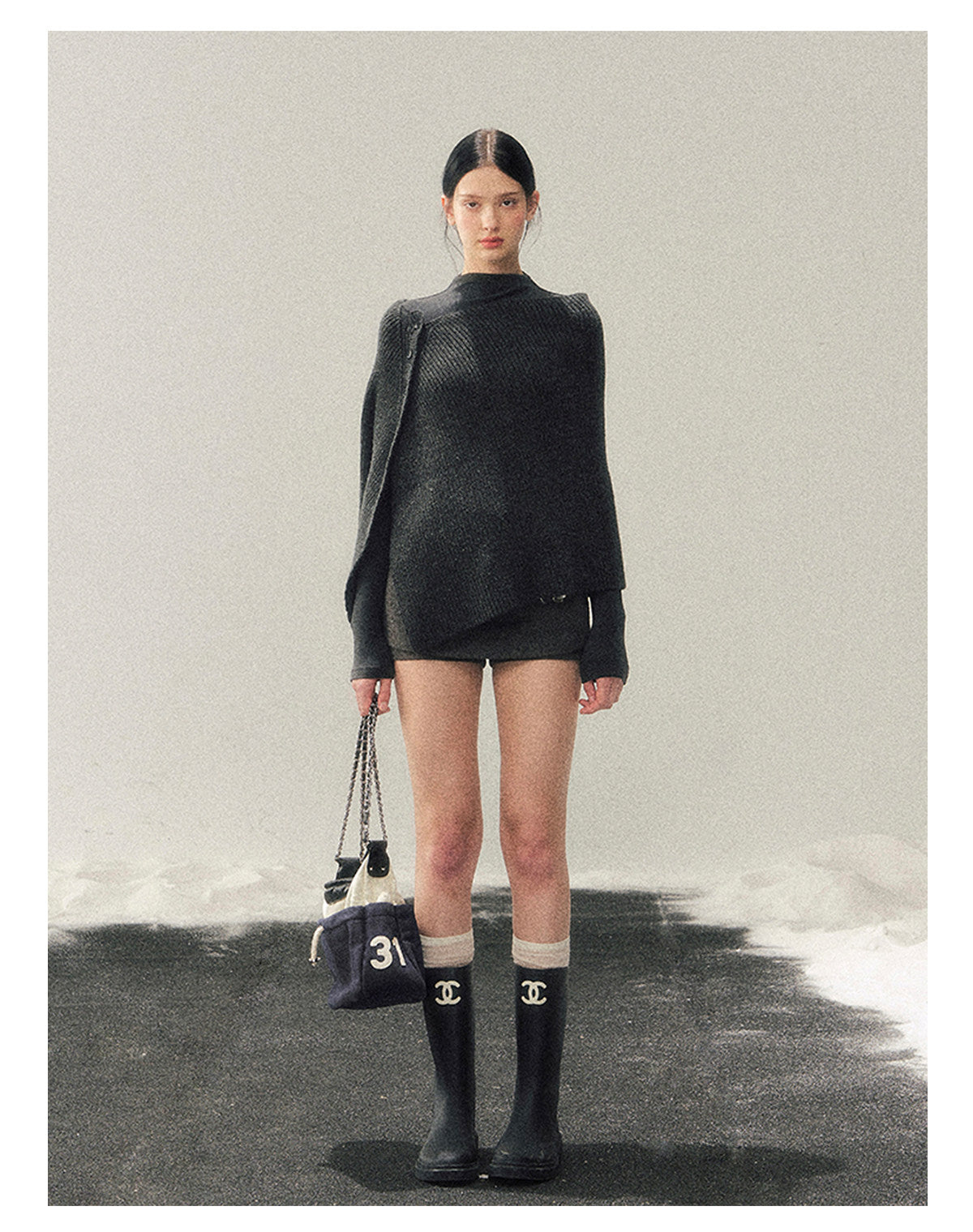 少也眼 “Dusk Finds Its Way Home” Korean Lazy Knit Shawl Two-Piece Set
