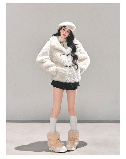 少也眼 “Soft Snow” Shearling Wool-Blend Jacket 3484356132