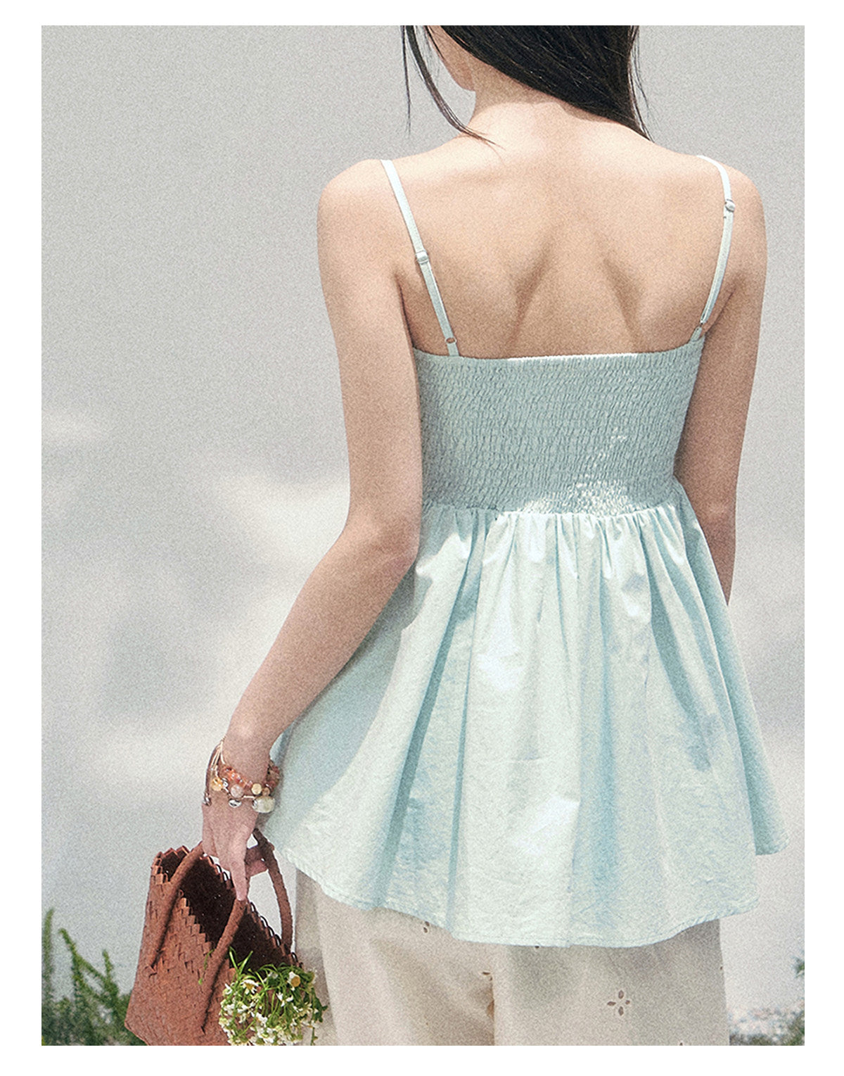“Whispers in Blue” Off-Shoulder Ribbon Babydoll Top
