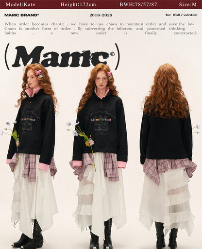 MAMC - Fake Two-Piece Buttoned Polo Sweatshirt WE823 - BLACK