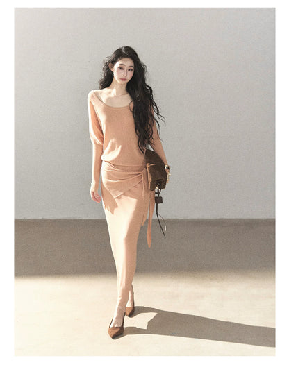 AOMALM - "Under the Sunset" Mauve Linen-Blend Mermaid Dress Set