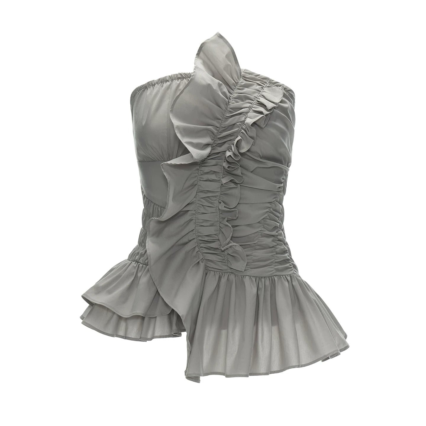Asymmetrical Peplum Tube Cami Top (Black/ Grey/ Beige)