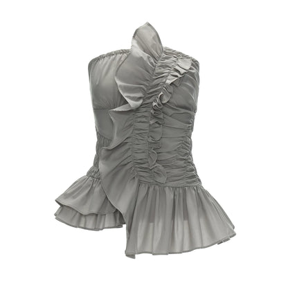 Asymmetrical Peplum Tube Cami Top (Black/ Grey/ Beige)