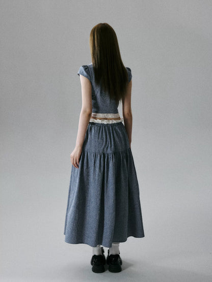 LOST FOREST - Denim Blue Fitted Top & Low-Waist Skirt Set