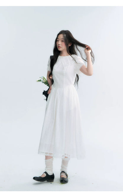 "Moonlight Sonata" White Petal Sleeve Midi Dress