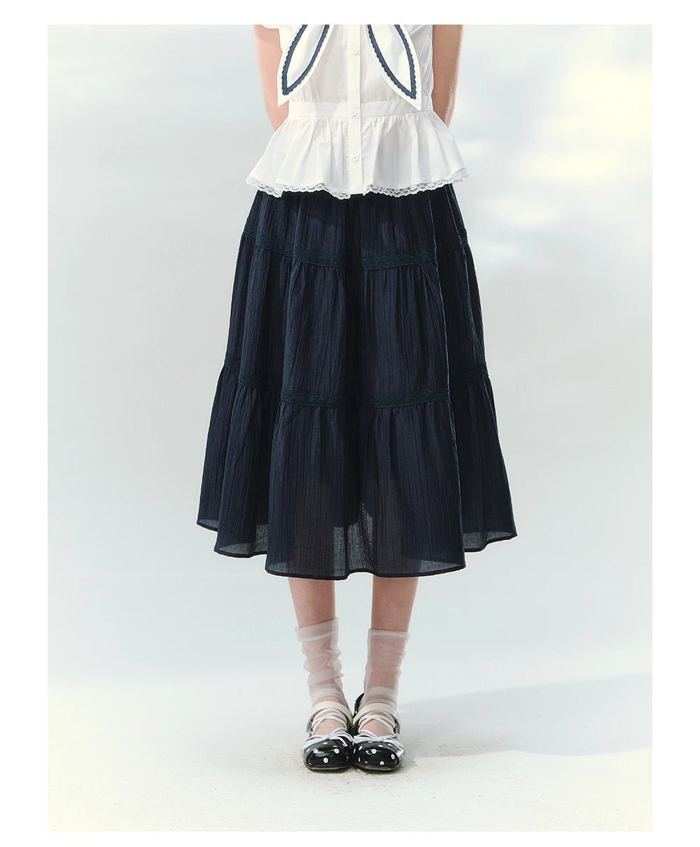 “Letter from Sea Isle” White & Navy Sailor Collar Blouse and Tiered Skirt Set