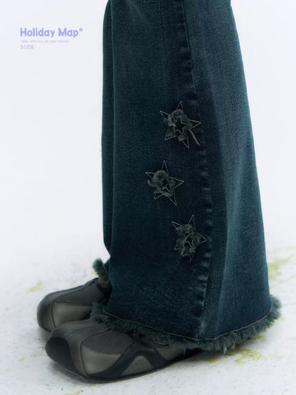 "Vintage Stardust" Star Embroidered Flared Jeans