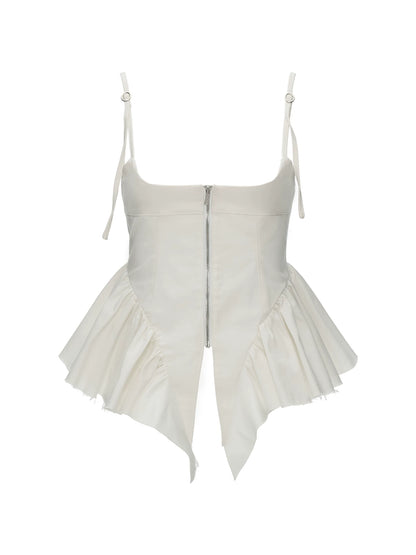 MAMC - White Distressed Fishbone Corset Tank Top