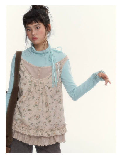 "Petals from a Forgotten Dream" Sweet Apricot Pink Floral Lace Ruffle Off-Shoulder Top