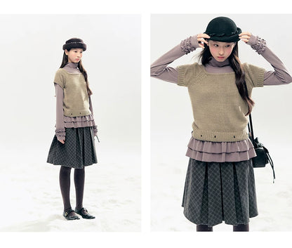 "Lavender Mist" Smoky Mauve Ruffle Ruched Turtleneck Knit Top