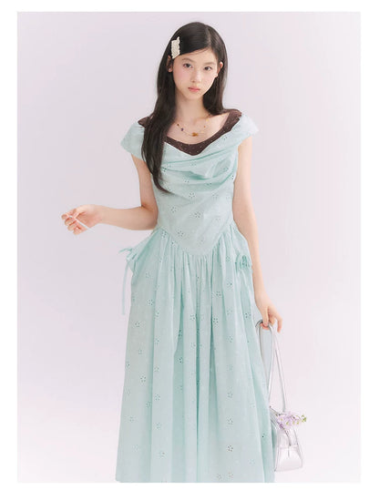 “Heartfelt Rendezvous” Mint Green French Embroidered Cutout Dress