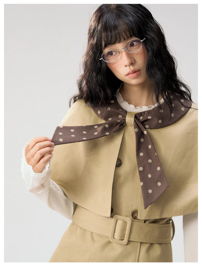 [CAN] "Afternoon Tea Break" Khaki Bow Cape Trench Coat Set