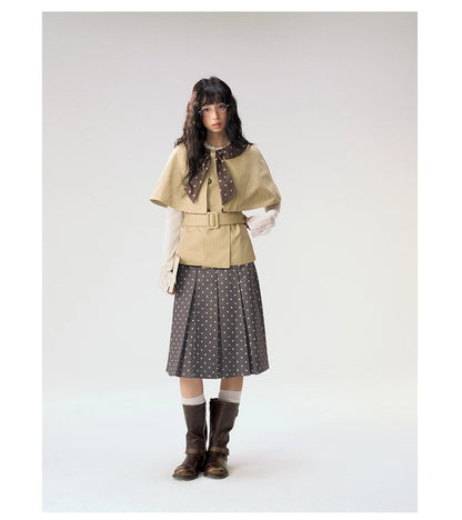 [CAN] "Afternoon Tea Break" Khaki Bow Cape Trench Coat Set
