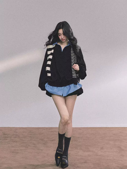 少也眼 Preppy American-Style Layered Look Sweatshirt with Cape