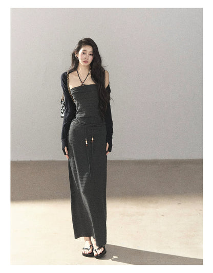 AOMALM - Whale Gray Convertible Knit Tube Top & Maxi Skirt Set