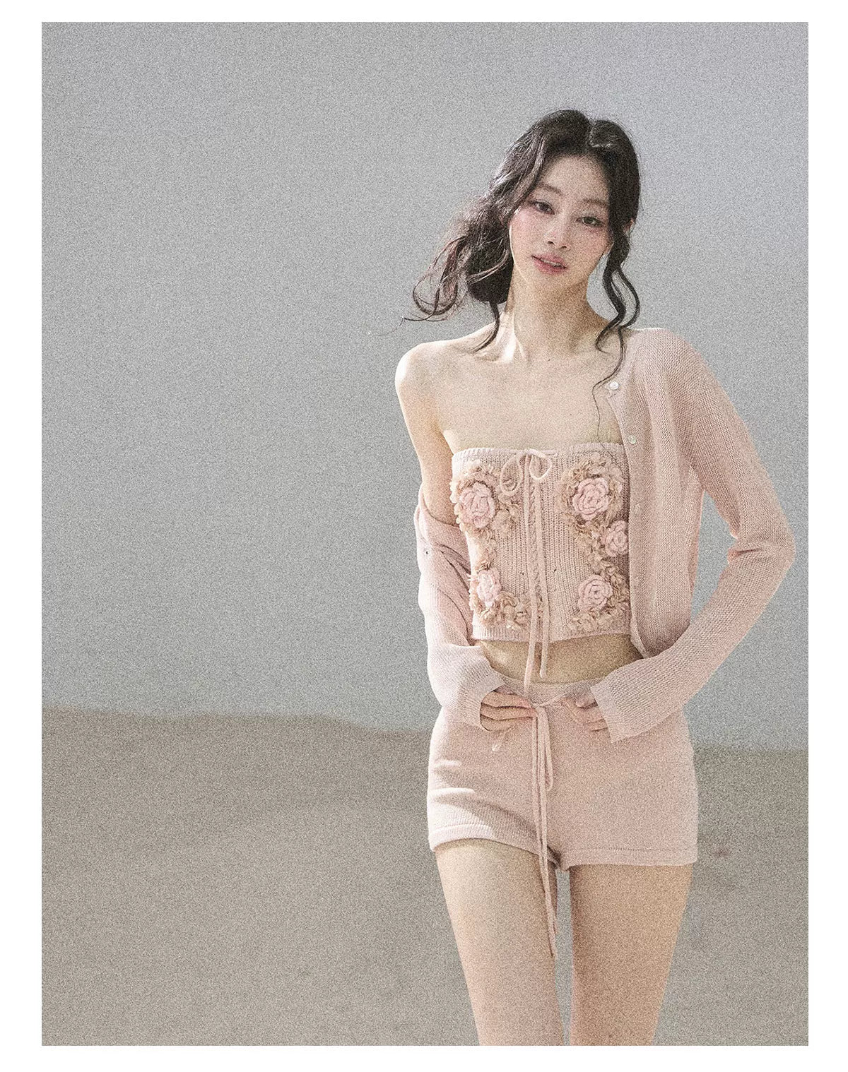 "Forest After Rain" Dusty Rose 3-Piece Cardigan & Shorts Set 45236485